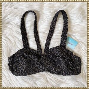 Andie Swim Monaco Black Gold Metallic Bikini Top Small